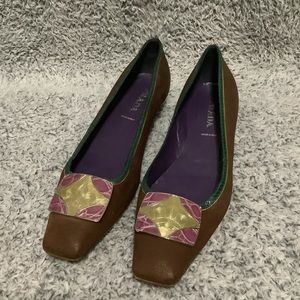 Prada Leather Brown Jeweled Stone Square Toe kitten Heel Womens Sz 9 (39.5) 📦CC